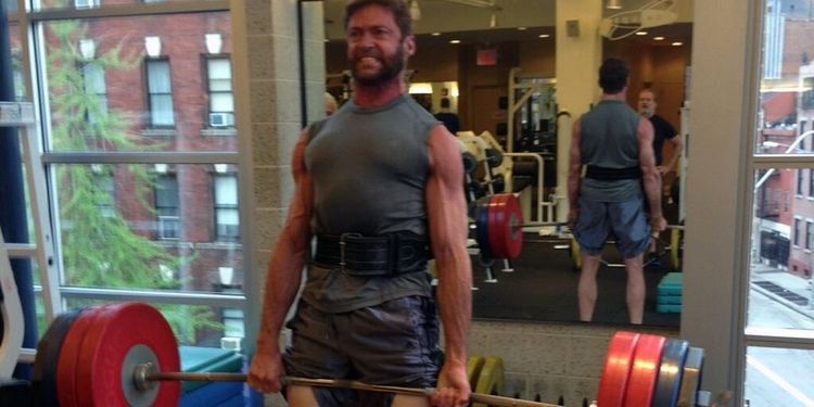 Workout addict Hugh Jackman in the gym. 