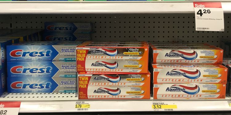 Photo of Toothpaste on shelf in store