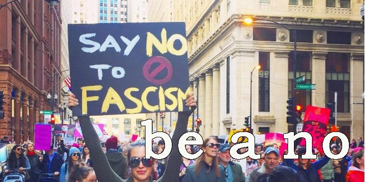 Image of the woman with a say no to fascism poster