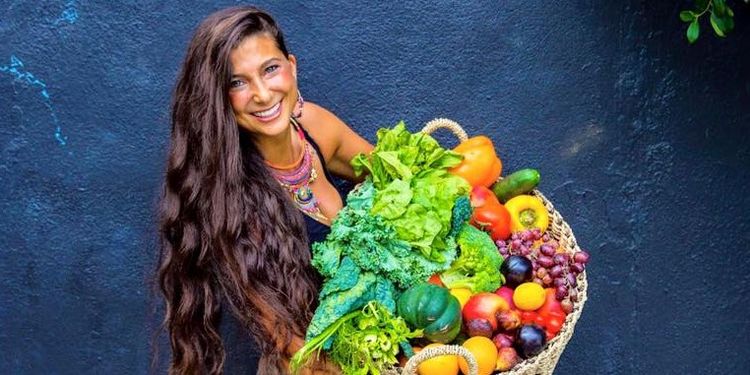 Wellness warrior Kristina Carrillo-Bucaram shows the components of her raw vegan diet.