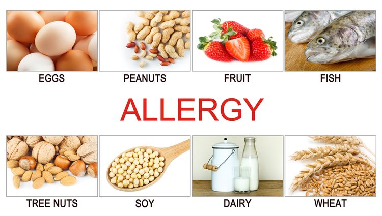 Photos of different foods that cause allergy