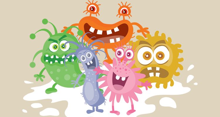 Group of funny colorful microbes cartoon characters vector illustrations