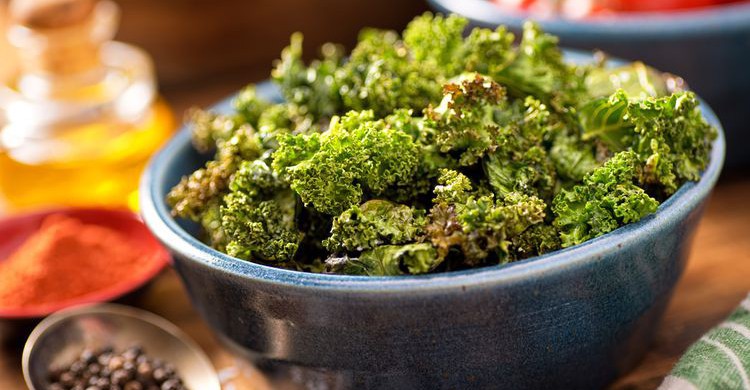 Photo of kale chips in a bowl