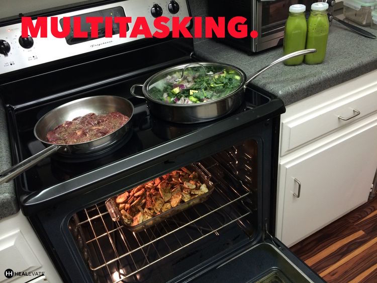 Multitsking cooking healthy foods