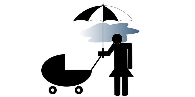 Illustration of woman with child having depression