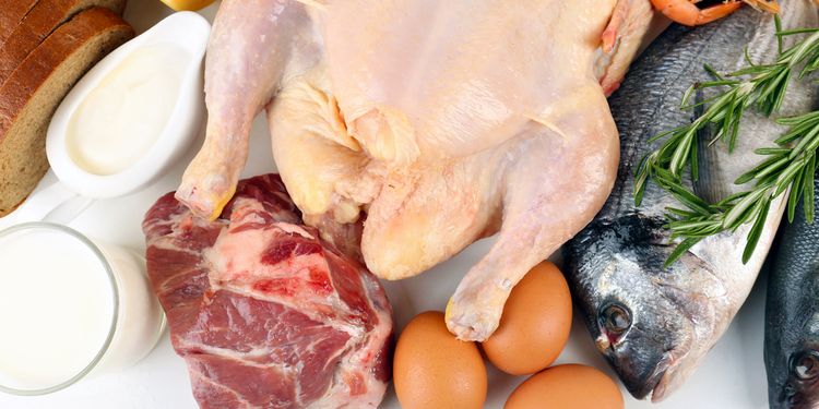 Photo of raw chicken, fish and beef meat