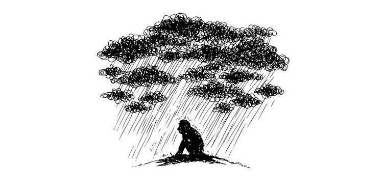 Illustration of a depressed person with dark cloud above