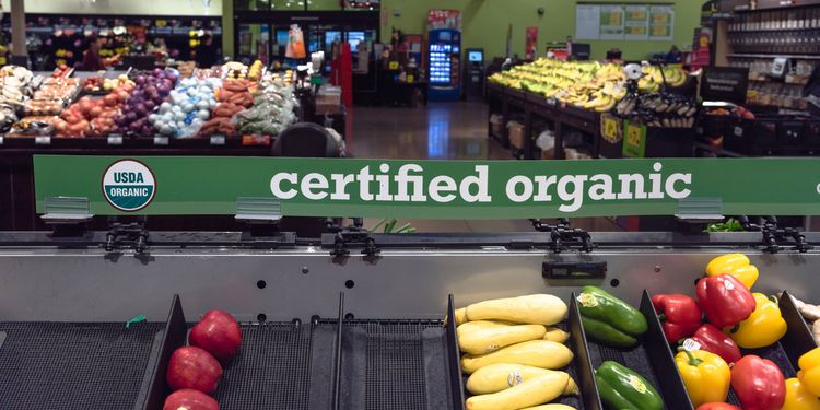 Photo of certified organic produce at the market store