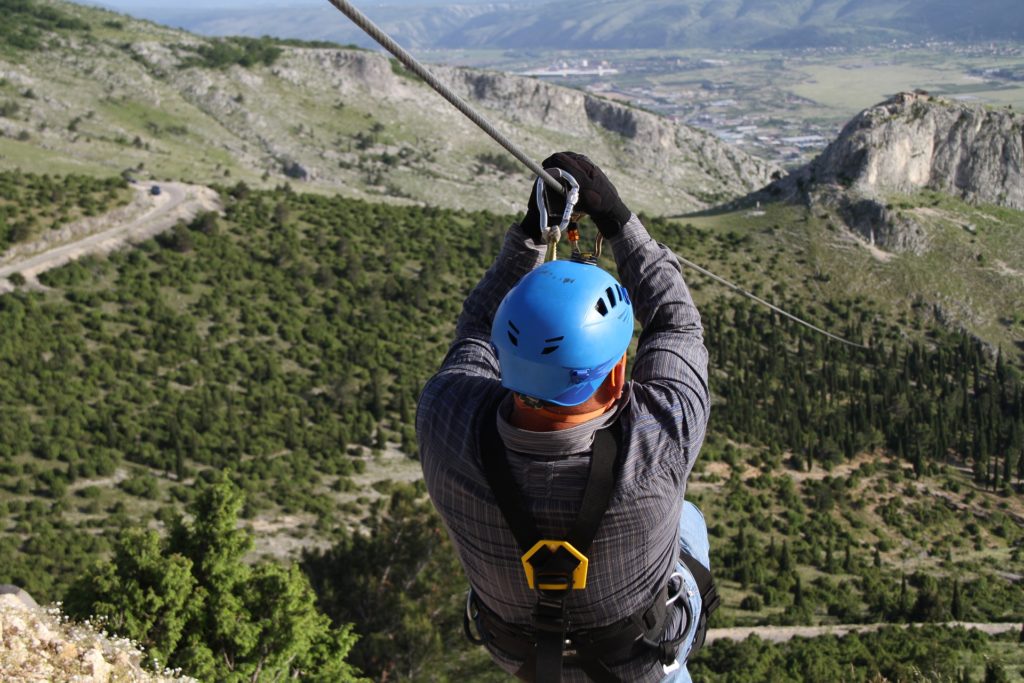 person ziplining